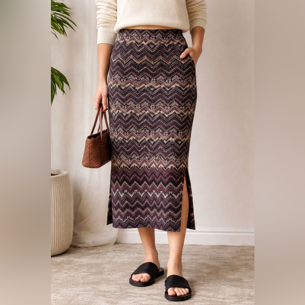 Margaret O’leary Chevron Sweater Pencil Midi Skirt Size Medium Made In Usa